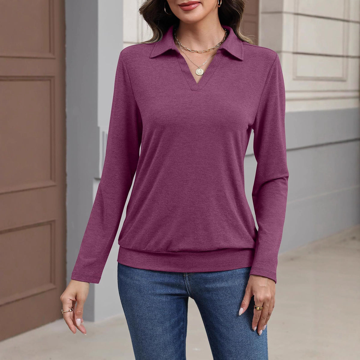 Womens Long-sleeved Fashionable Casual Minimalist And Relaxed-fit Top by Ricaloux
