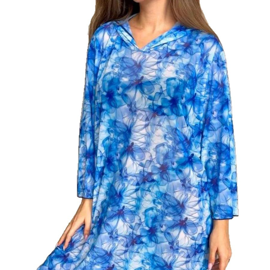 Printed Beach Three Quarter Sleeve One Piece Swimsuit Cover Up – Premium 0 | RICALOUX
