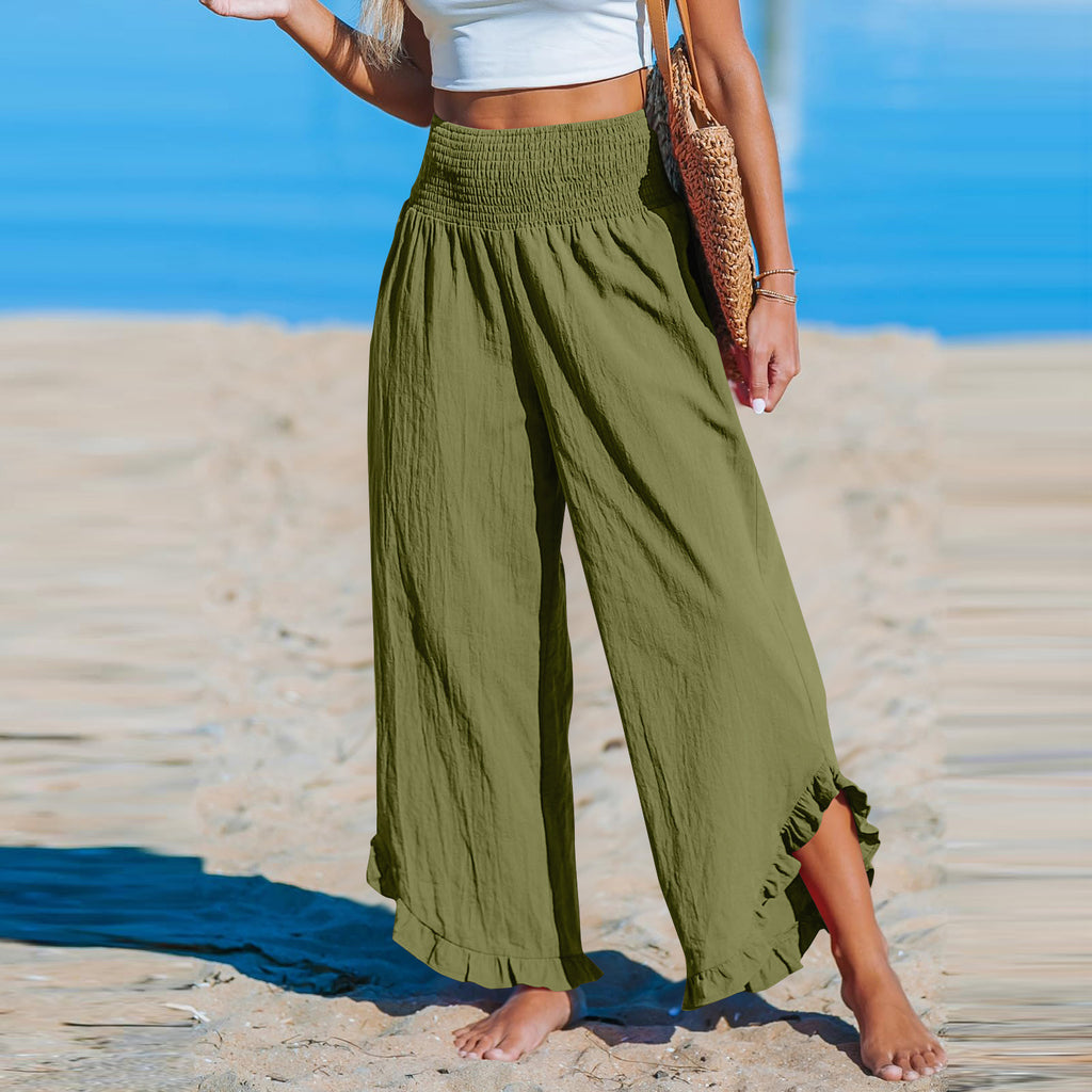 Pleated Asymmetrical Hem Cotton-linen Loose-fit Casual Pants by Ricaloux