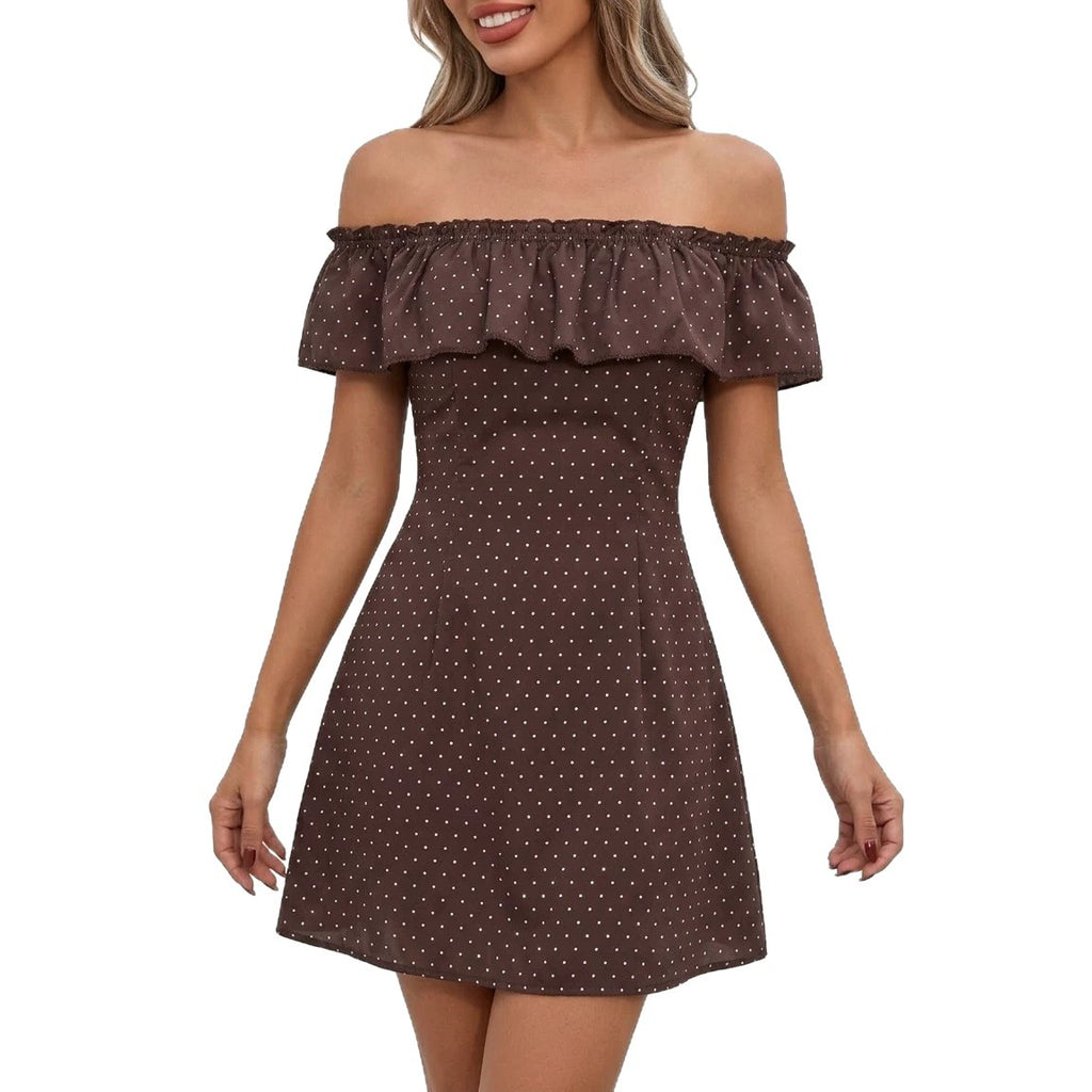 Womens Polka-dot Off-shoulder Dress by Ricaloux