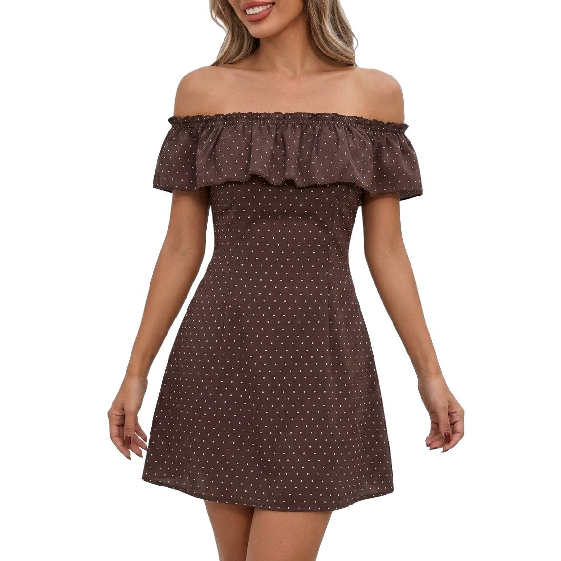 Womens Polka-dot Off-shoulder Dress by Ricaloux