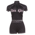 Womens Polka-Dot Print Zippered Crop Top And Shorts Set by Ricaloux