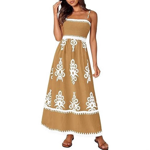Resort-style Beach Dress Printed Bandeau Strap Maxi Dress – Premium 0 | RICALOUX