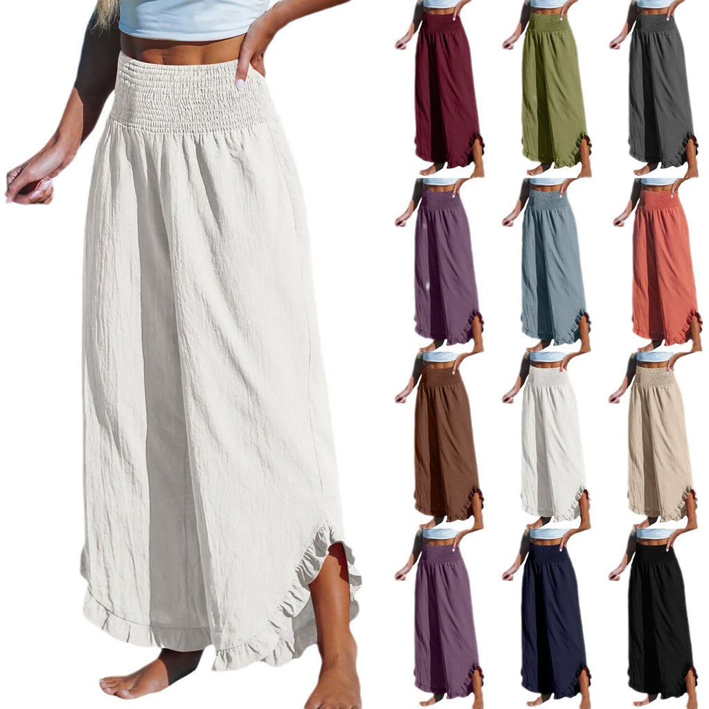 Pleated Asymmetrical Hem Cotton-linen Loose-fit Casual Pants by Ricaloux