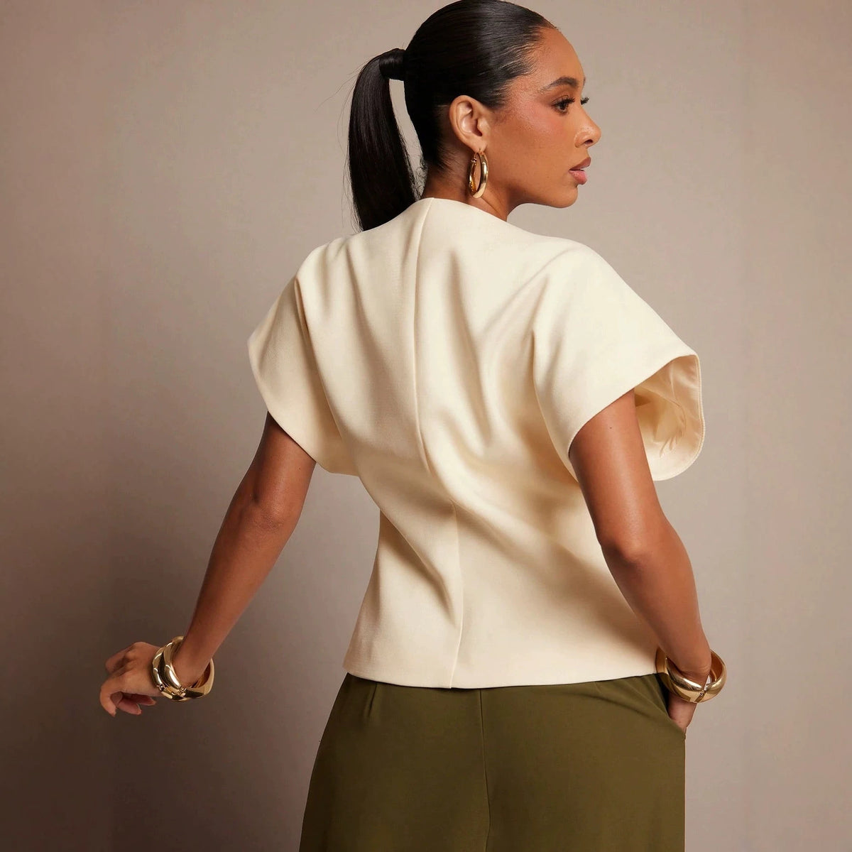 Solid-color Textured Woven Asymmetric-hem Single-button Vest by Ricaloux