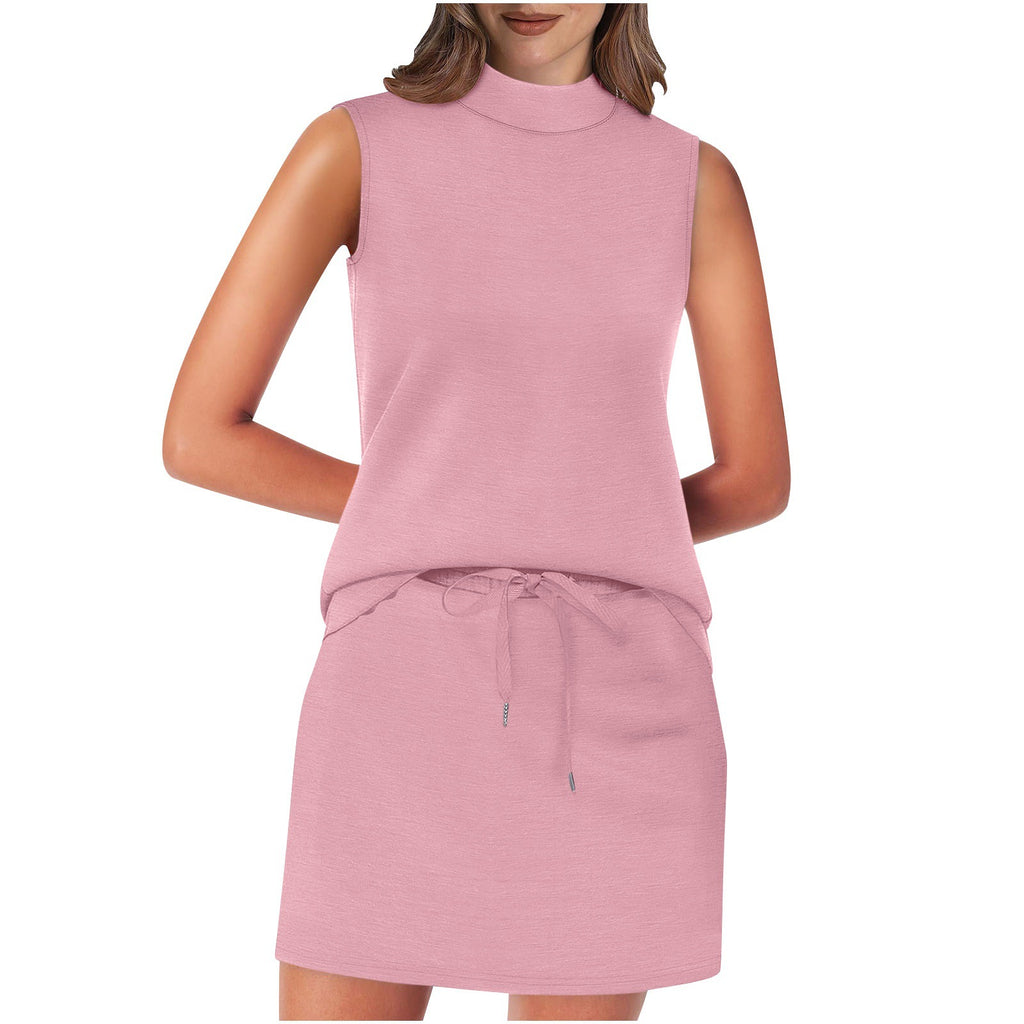 Sleeveless Stand-Neck Top And Short Skirt Two-Piece Set For Summer Beach Vacations by Ricaloux
