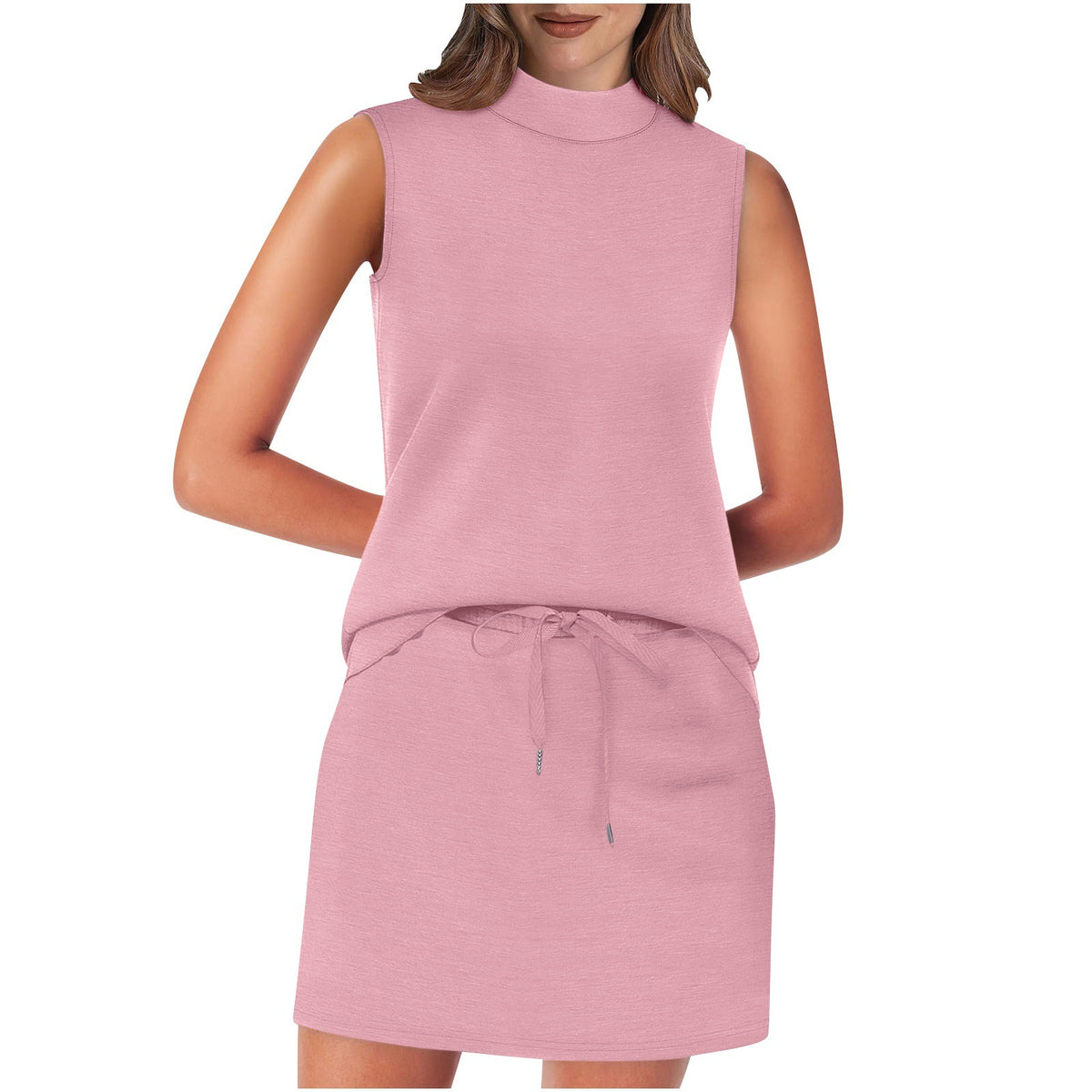 Sleeveless Stand-Neck Top And Short Skirt Two-Piece Set For Summer Beach Vacations by Ricaloux