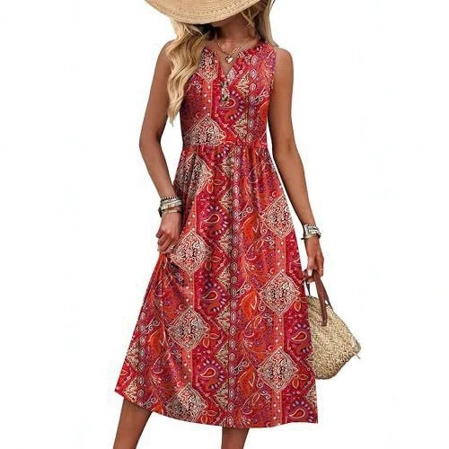 Printed A-line Casual Beach Holiday Dress by Ricaloux