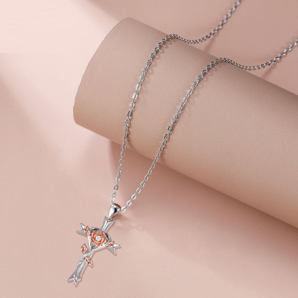Cross Rose Jewelry Gift Necklace For Women by Ricaloux