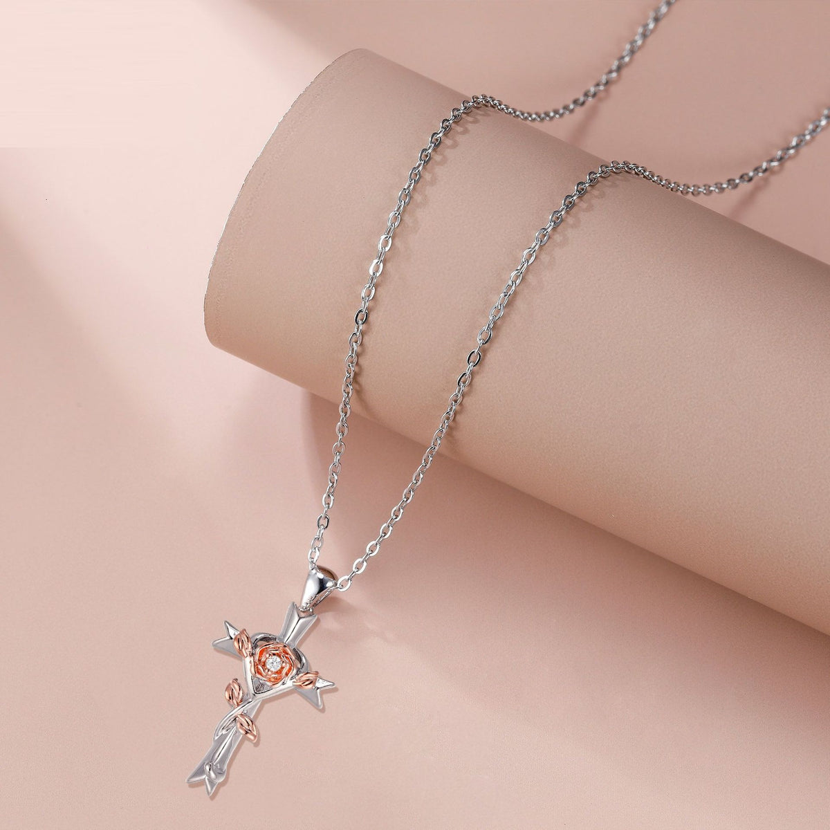 Cross Rose Jewelry Gift Necklace For Women by Ricaloux