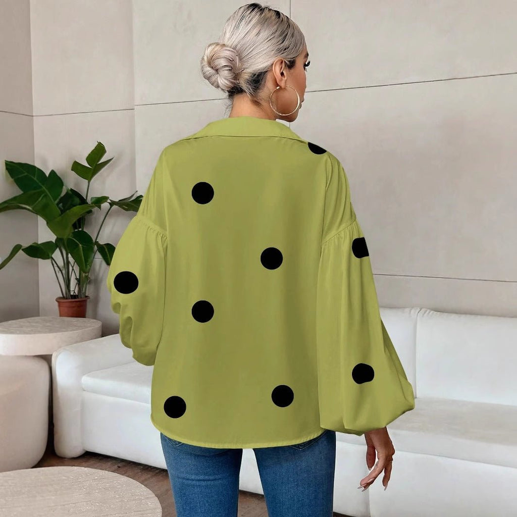 Niche Fashionable French Polka Dot Half-open Collar Design Loose Bubble Long Sleeve Top - RICALOUX