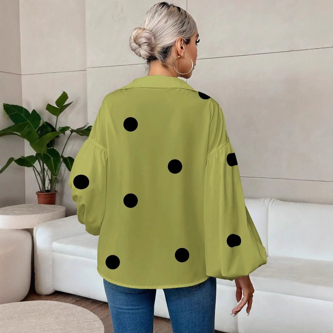 Niche Fashionable French Polka Dot Half-open Collar Design Loose Bubble Long Sleeve Top - RICALOUX