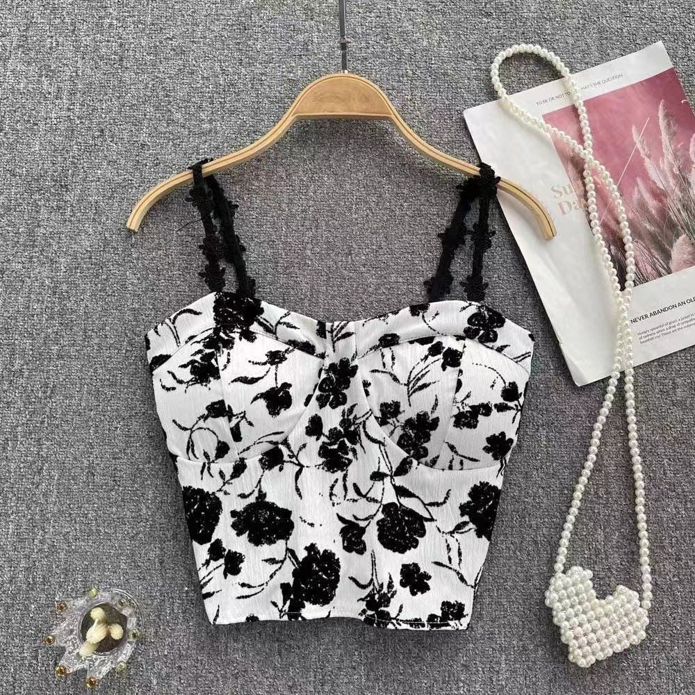 French-style Vintage Rose-print Top by Ricaloux