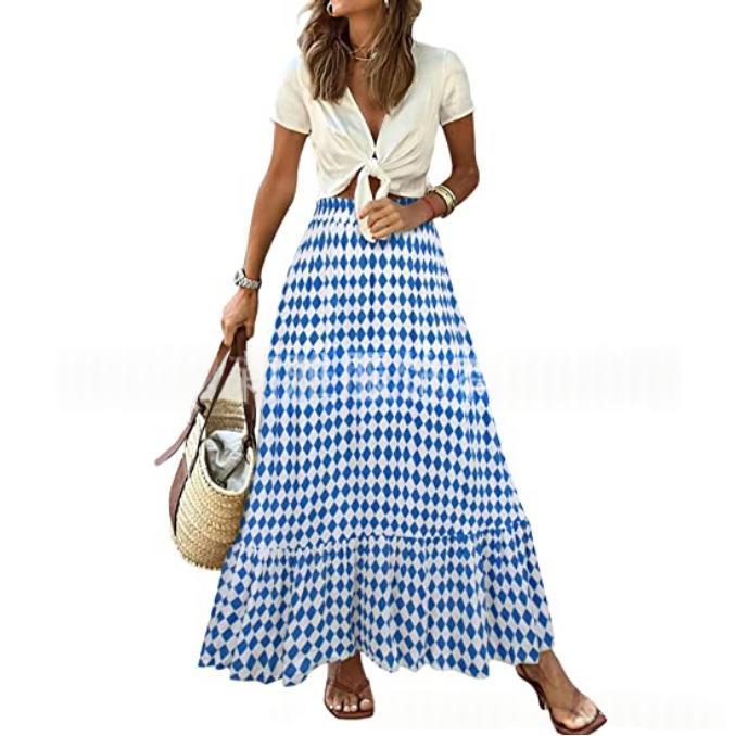 Printed Beach Casual Pleated Maxi Skirt – Premium 0 | RICALOUX