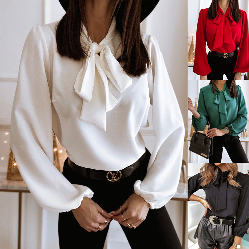 Womens Solid-Color Professional Stitched Collar Shirt by Ricaloux