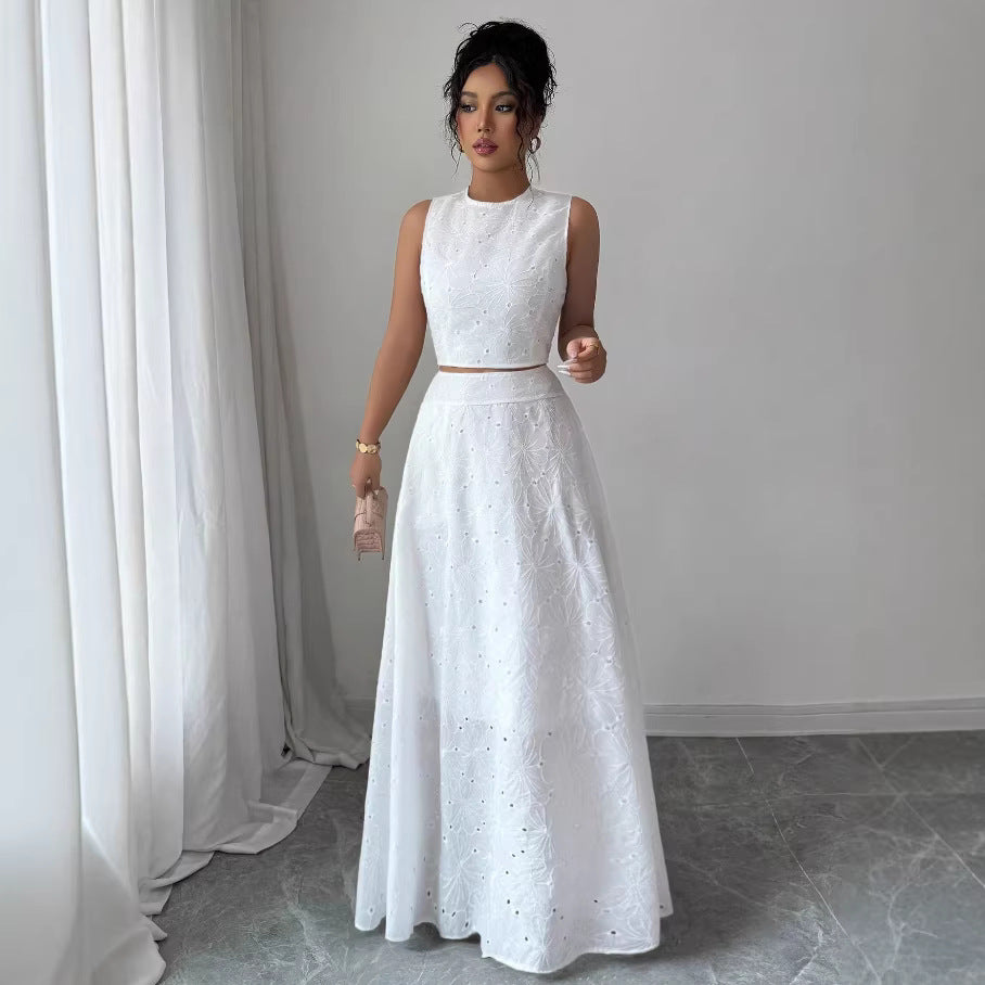 Sleeveless Top High-waisted A-line Elegant Long Skirt – Premium 0 | RICALOUX