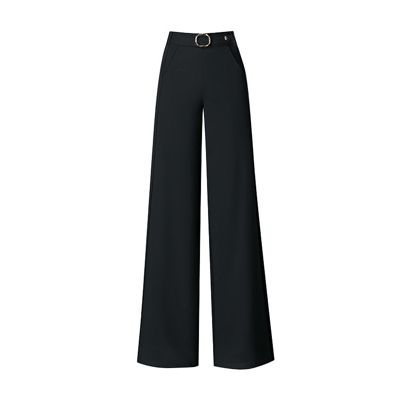 Spring Womens New Arrival Loose-fitting Straight-leg Versatile Black Wide-leg Pants by Ricaloux