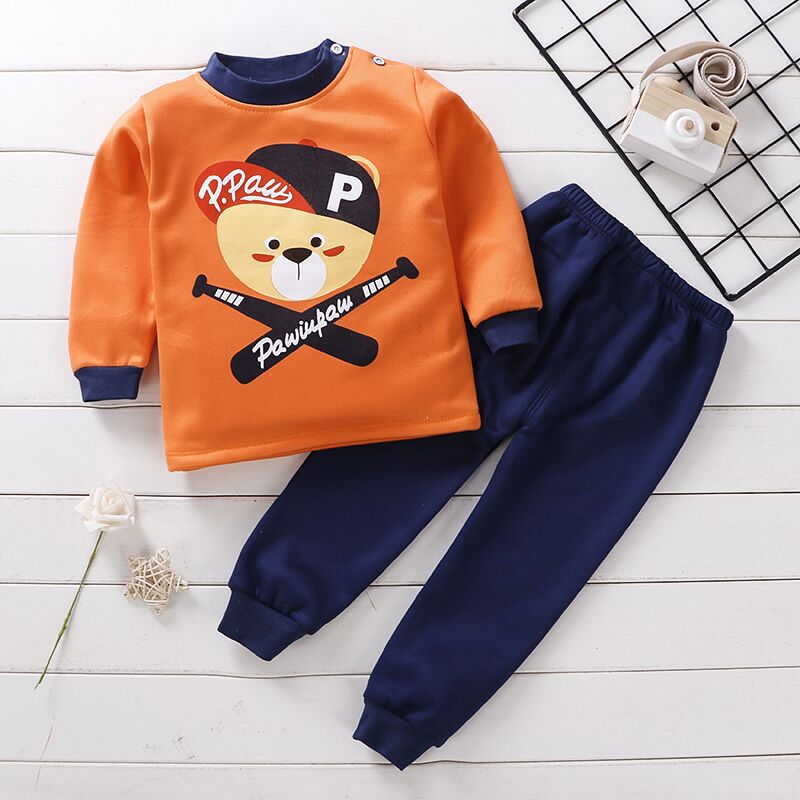 Children's Thermal Underwear Set Fleece-lined Thickened Boys' Clothes Infant Autumn And Winter Clothes Baby Girl Warm Clothing Suit - RICALOUX