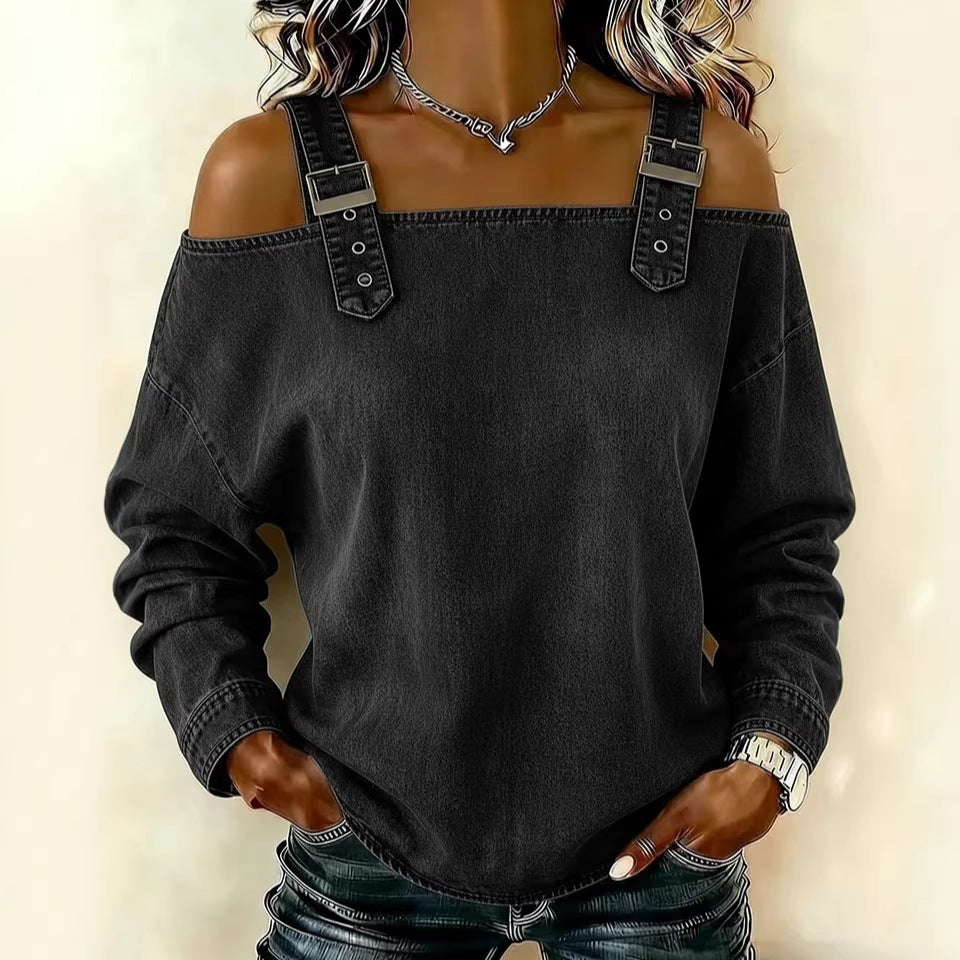 Halter-neck Off-shoulder Long-sleeve Top by Ricaloux