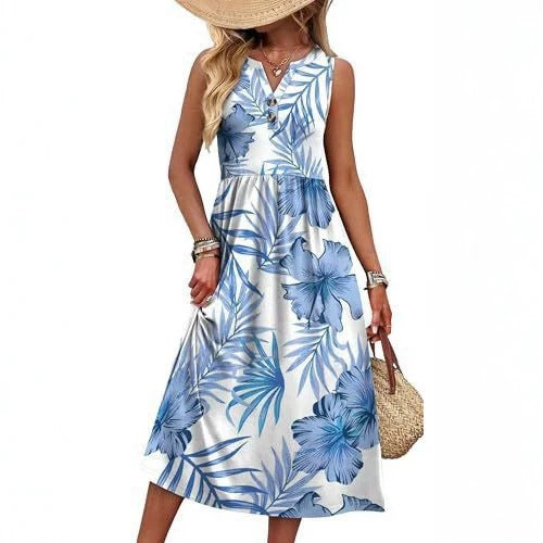 Printed A-line Casual Beach Holiday Dress by Ricaloux