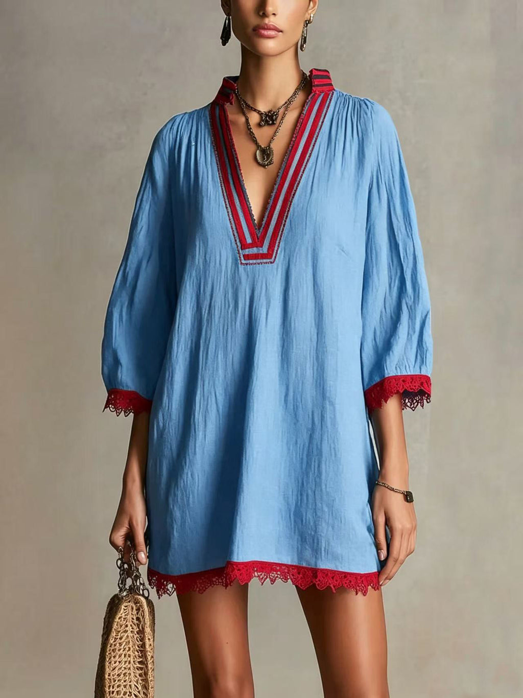 Womens V-neck Loose Casual Dress by Ricaloux