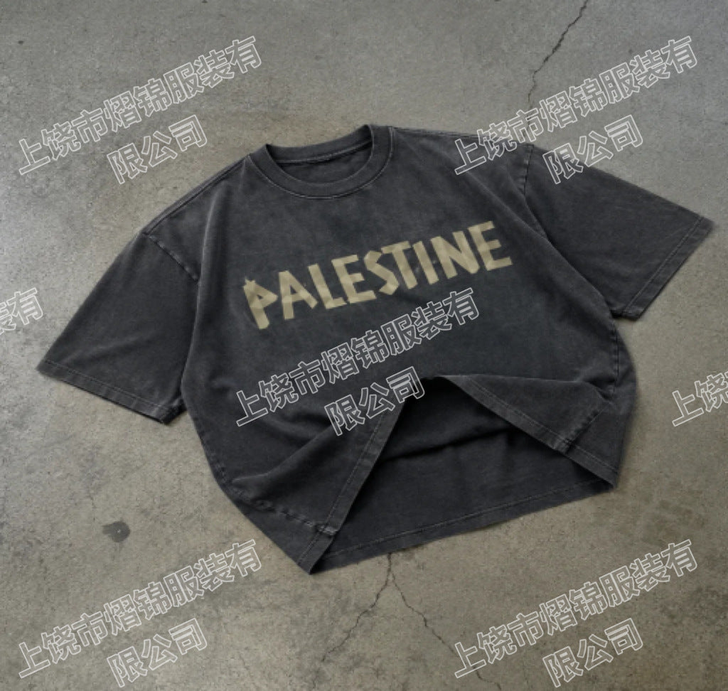 Short-sleeve T-shirt Unisex Vintage Stone-washed High-street Basic Style by Ricaloux