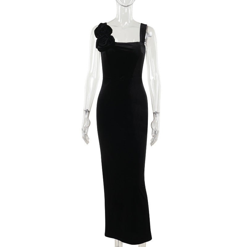 Slim-fit Velvet Flower Off-shoulder Dress Women - RICALOUX