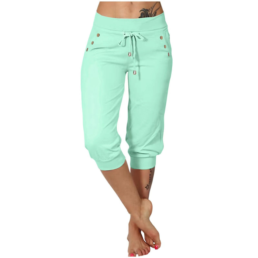 Tight-fitting High-waisted Drawstring-pocket Sweatpants by Ricaloux