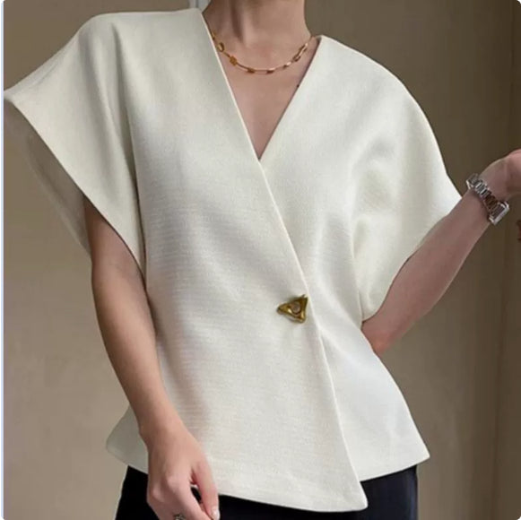 Solid-color Textured Woven Asymmetric-hem Single-button Vest by Ricaloux