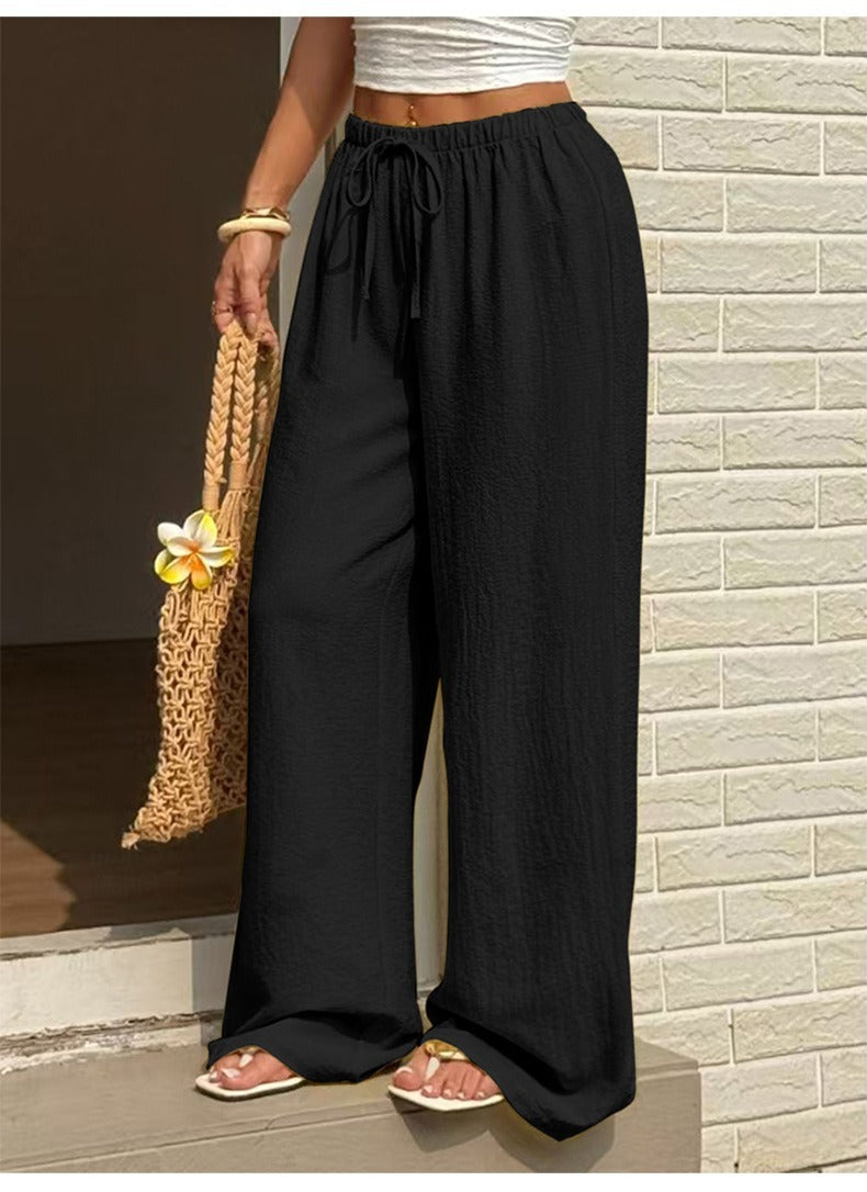2026 Spring Summer Hot Sale Solid Color Casual Loose Tie Wide Leg Pants For Women – Premium 4 | RICALOUX
