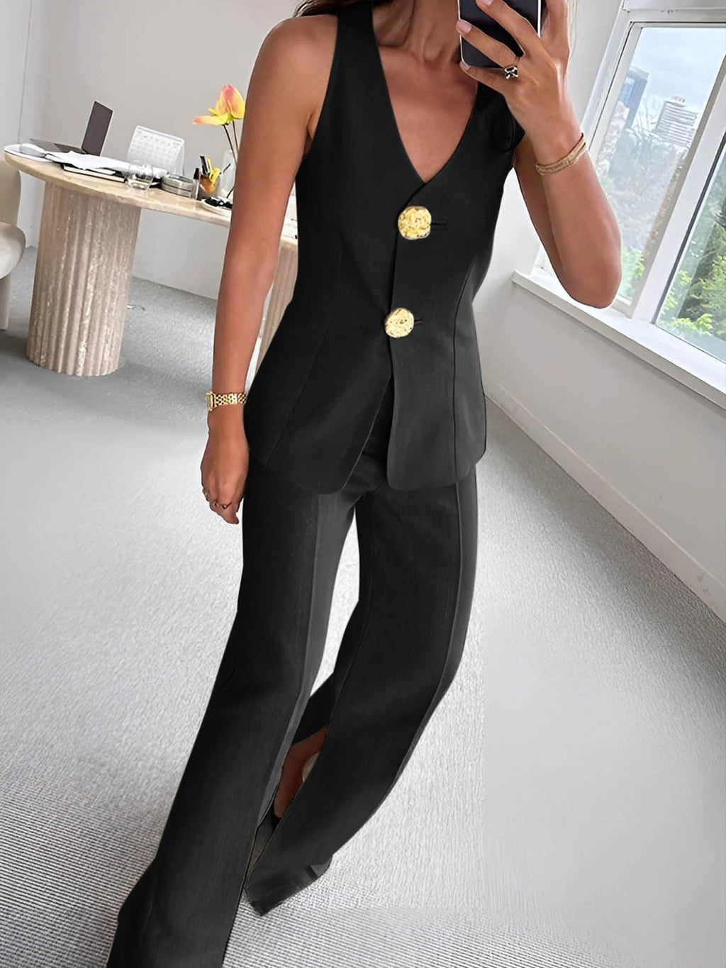 Buttoned Formal Workplace Commute Set by Ricaloux