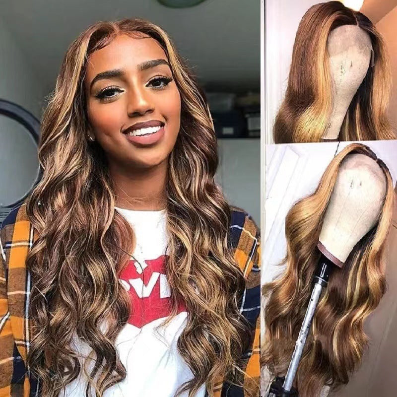 Front Lace Wig African Black Gradient Color Big Wave Wig Sheath – Premium 0 | RICALOUX