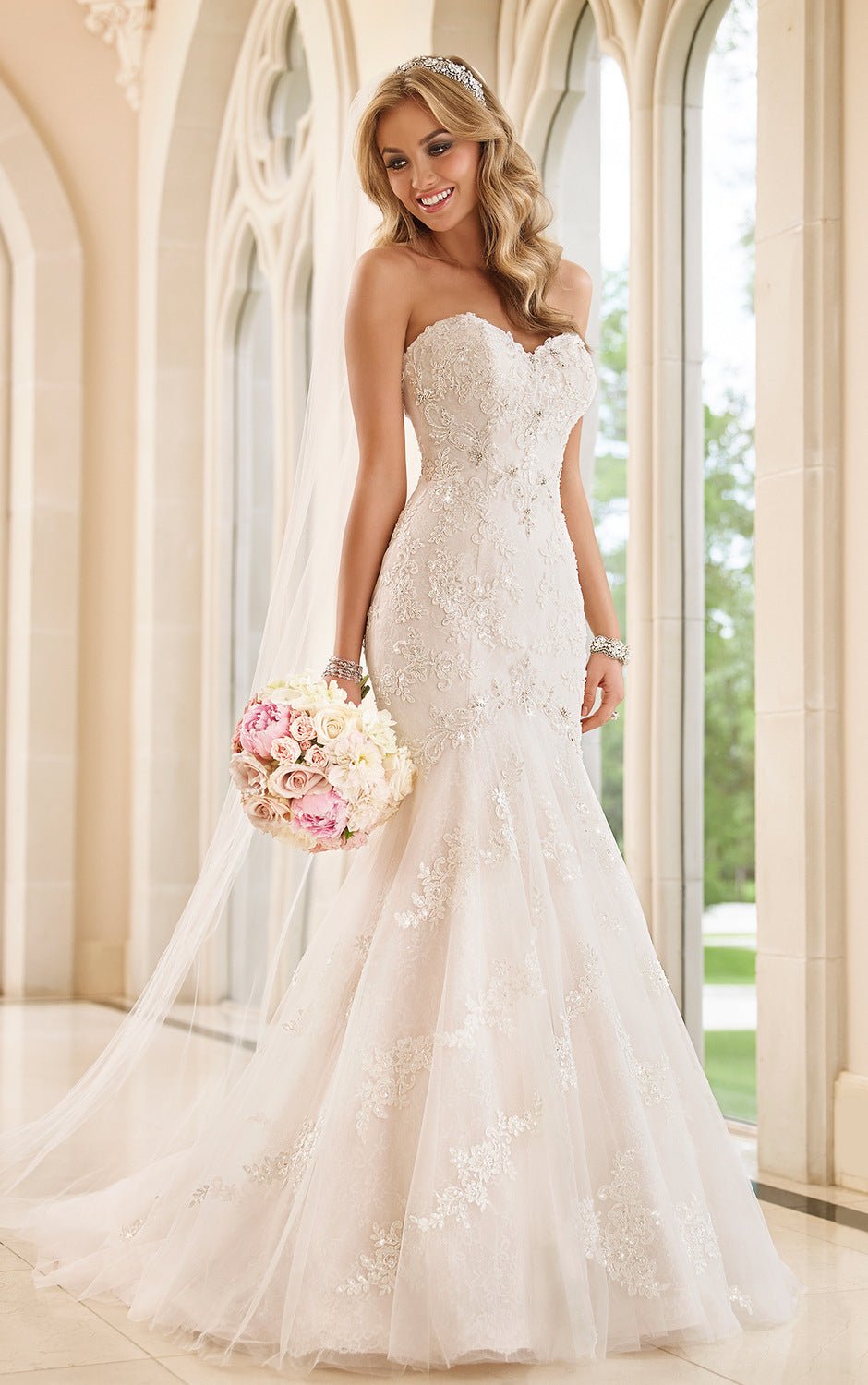 Trailing wedding dress tube top lace wedding dress - RICALOUX