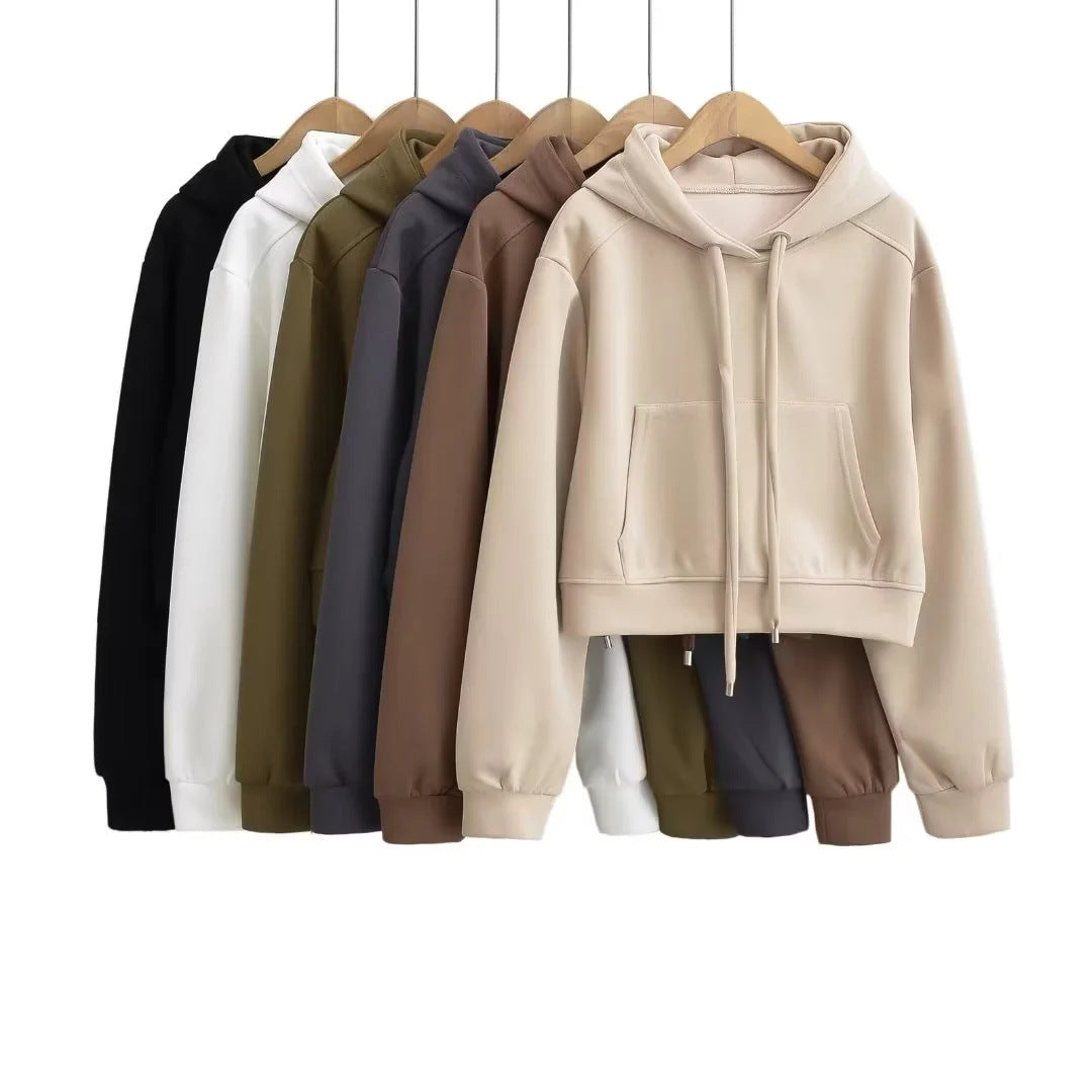 Hooded Cropped Sweatshirt Womens Casual Sports Jacket by Ricaloux