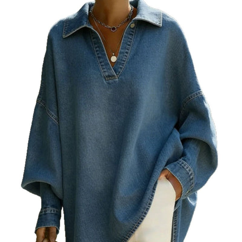 Women's Loose-fitting Casual Denim Shirt For Commuting by Ricaloux