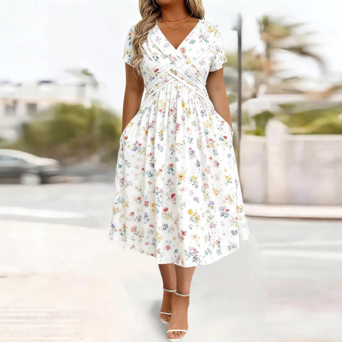 Plus-size Short-sleeve Floral Dress – Premium 0 | RICALOUX
