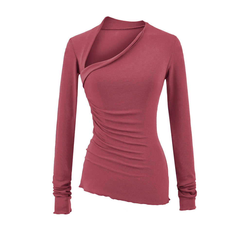 Womens Casual Solid-Color Long-Sleeve T-Shirt by Ricaloux