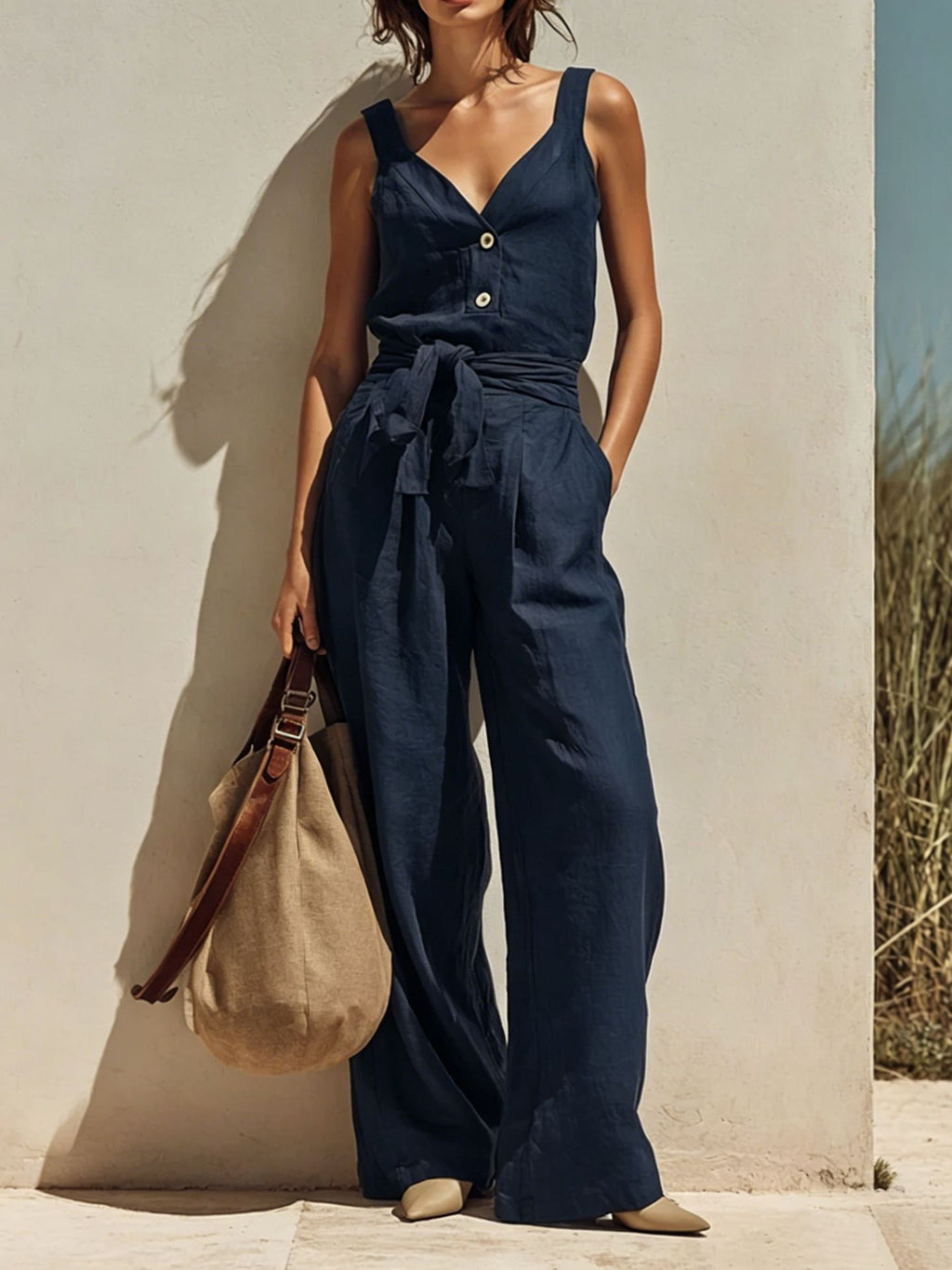 Loose-fitting Sleeveless Strap Jumpsuit by Ricaloux