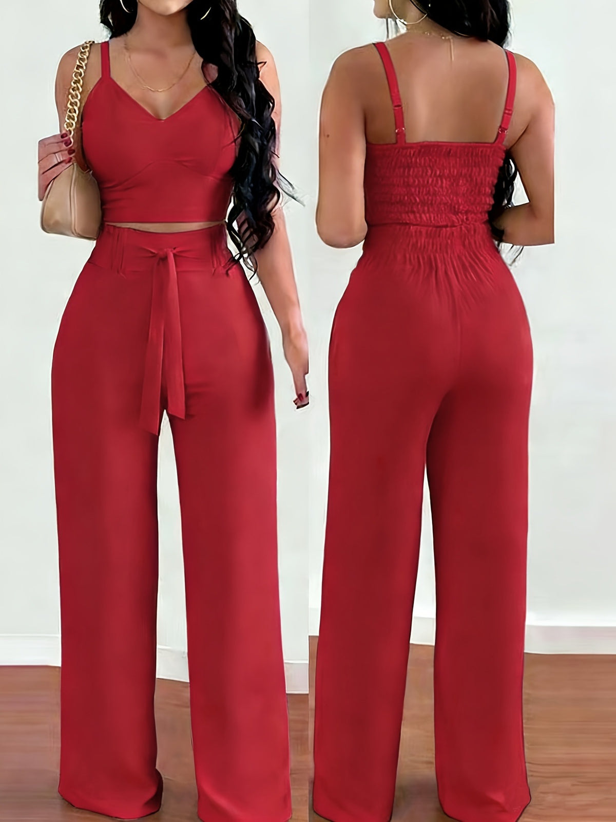 Womens Stretchy Camisole And Wide-leg Pants Set by Ricaloux