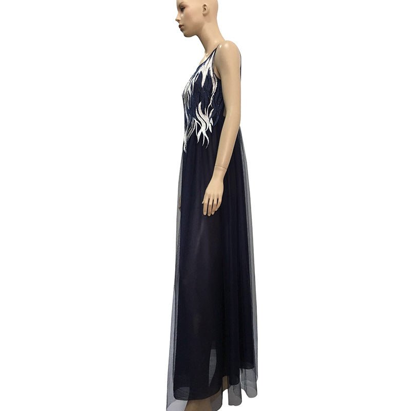 Fashion Polyester Sleeveless Mesh Long Dress - RICALOUX