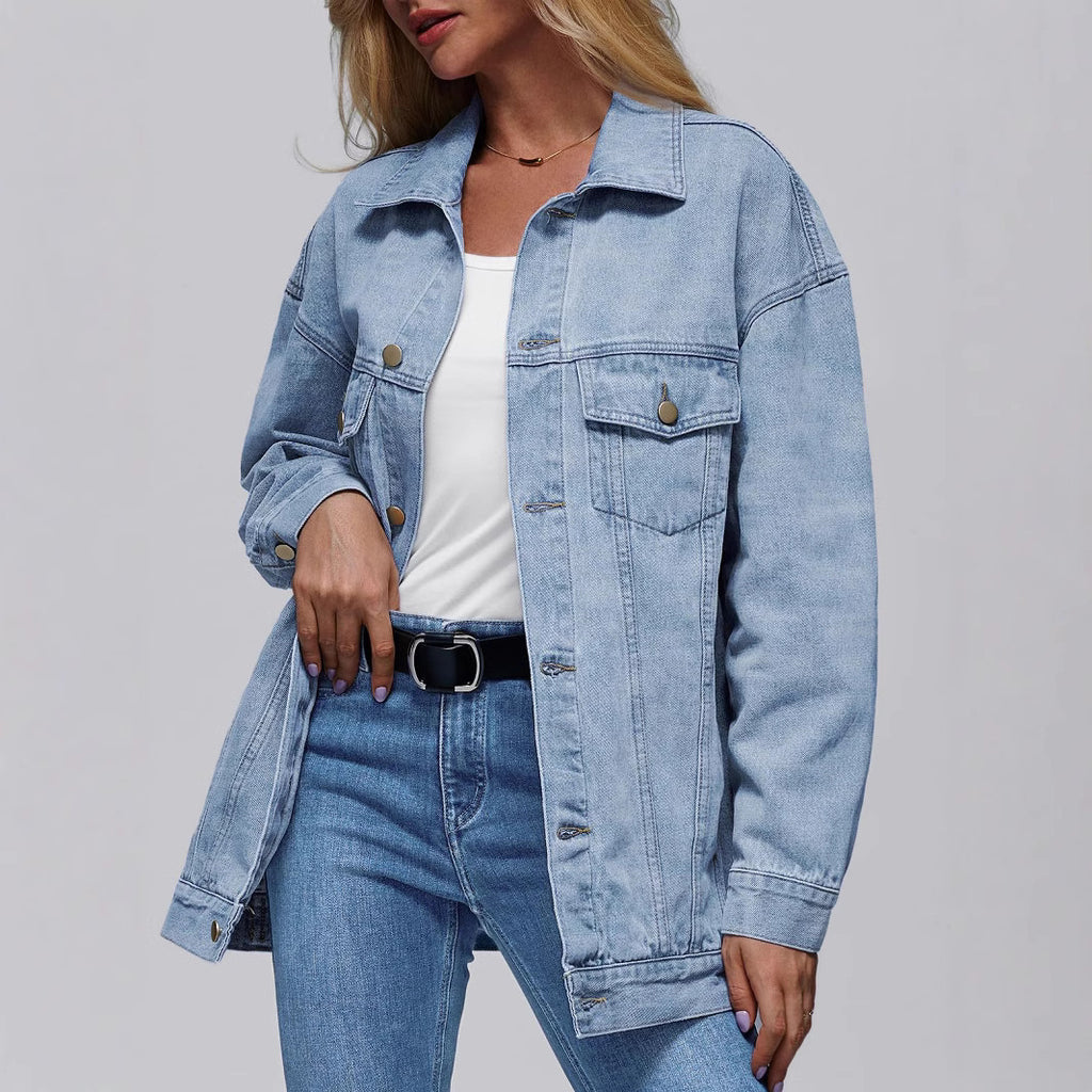 Womens Denim Jacket Long Sleeves by Ricaloux