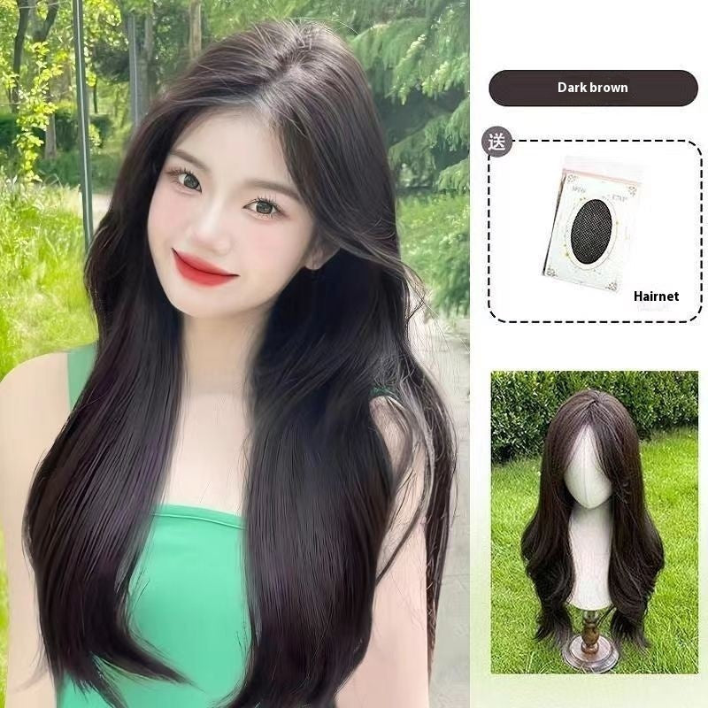 Jaulin Wig Women's Long Hair Forehead Lace Full-head Wig Mid-length Long Straight Hair Full Top Wig by Ricaloux