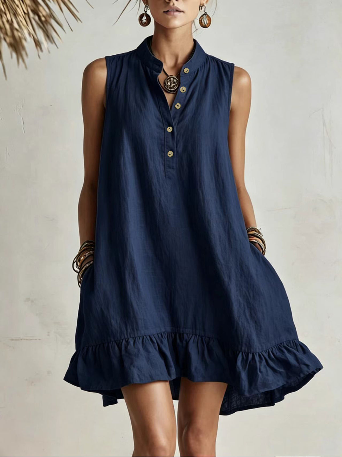 Cotton-linen Loose-fit Fashionable Casual Womens Dress by Ricaloux