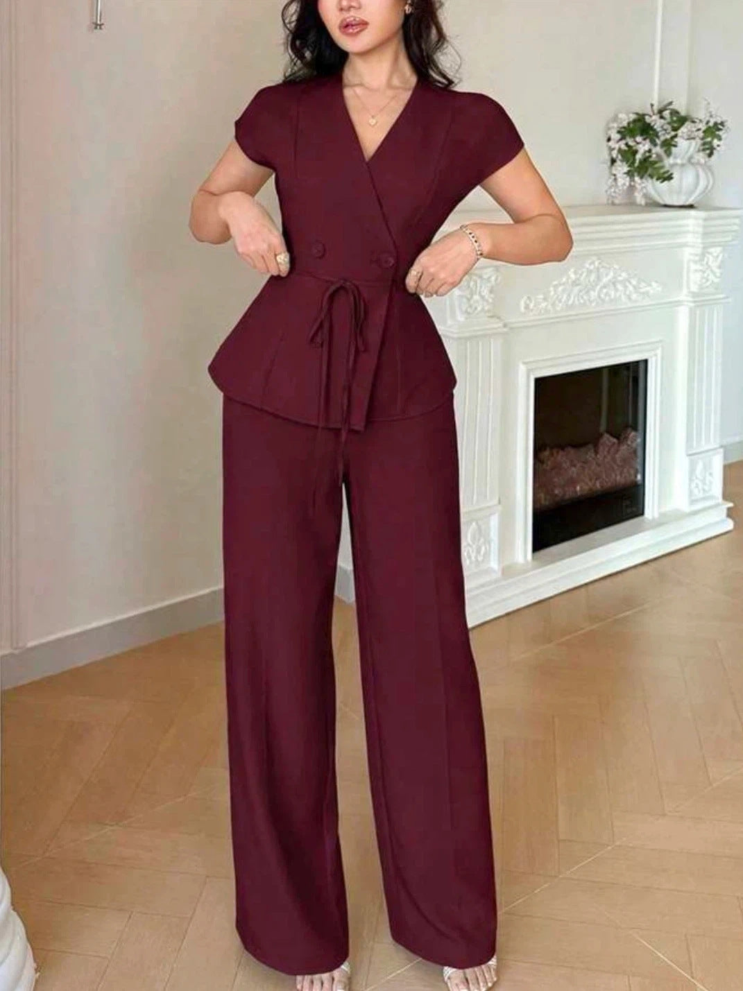 Womens Casual-Style Lace-Up Button Vest And Pants Set – Premium 0 | RICALOUX