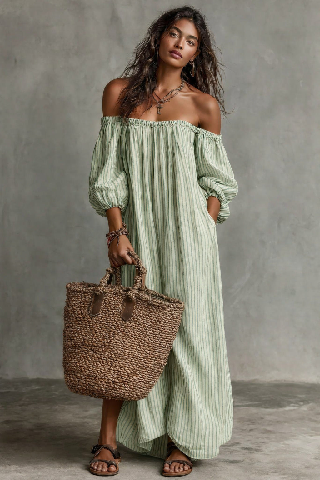 Striped Loose Casual Off Shoulder Sweet Dress With Pockets – Premium 4 | RICALOUX