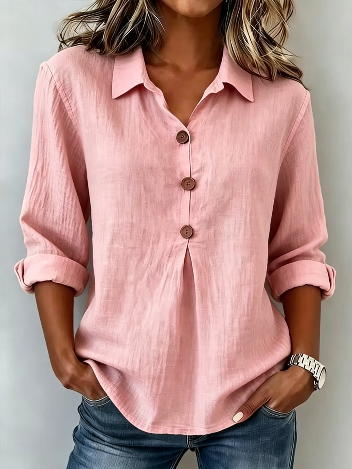 Cotton-linen Button-up Top Fashionable And Relaxed-fit Long-sleeve Shirt – Premium 0 | RICALOUX