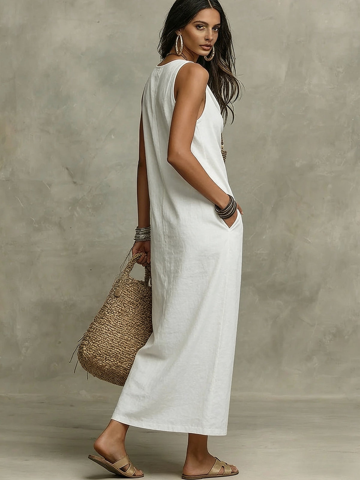 Women's Sleeveless Cowl Neck Maxi Dress With Pockets - Casual Loose Vacation Dress, Multiple Colors Available – Premium 4 | RICALOUX