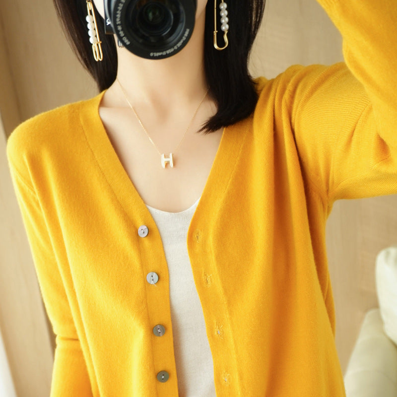 SpringSummer V-neck Cardigan Long-Sleeve Knit Top by Ricaloux