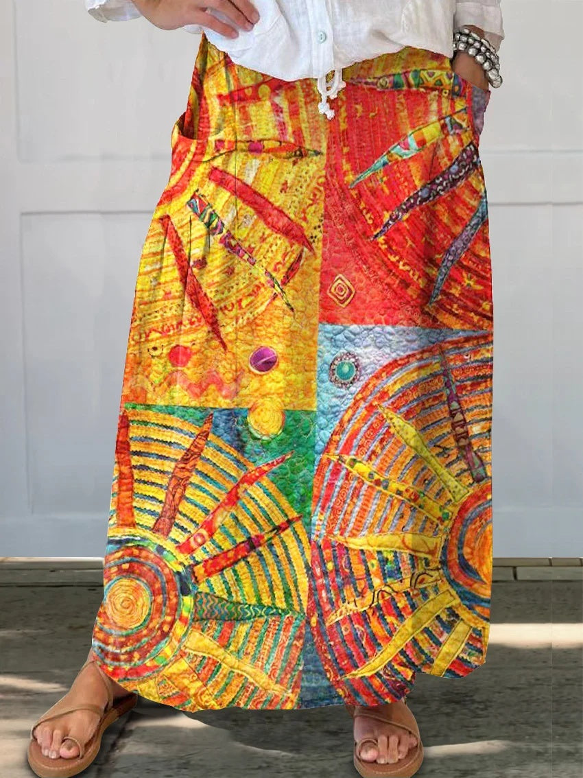 Womens Fashionable Printed Plus-Size Skirt With Pockets by Ricaloux