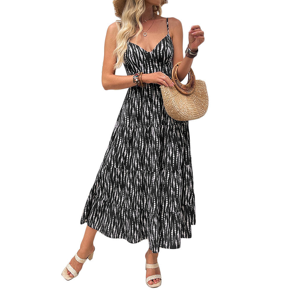 Summer Strap Backless Lace-up Striped Dress – Premium 0 | RICALOUX